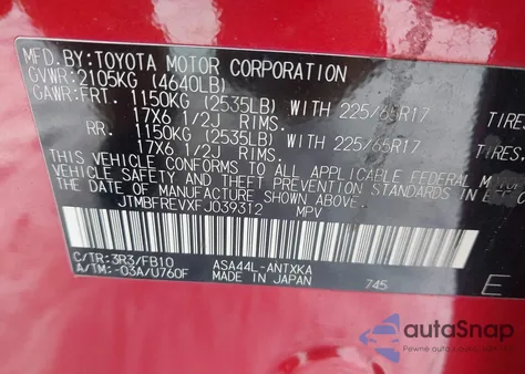 2015 Toyota Rav4 Le from USA, damaged, VIN JTMBFREVXFJ039312